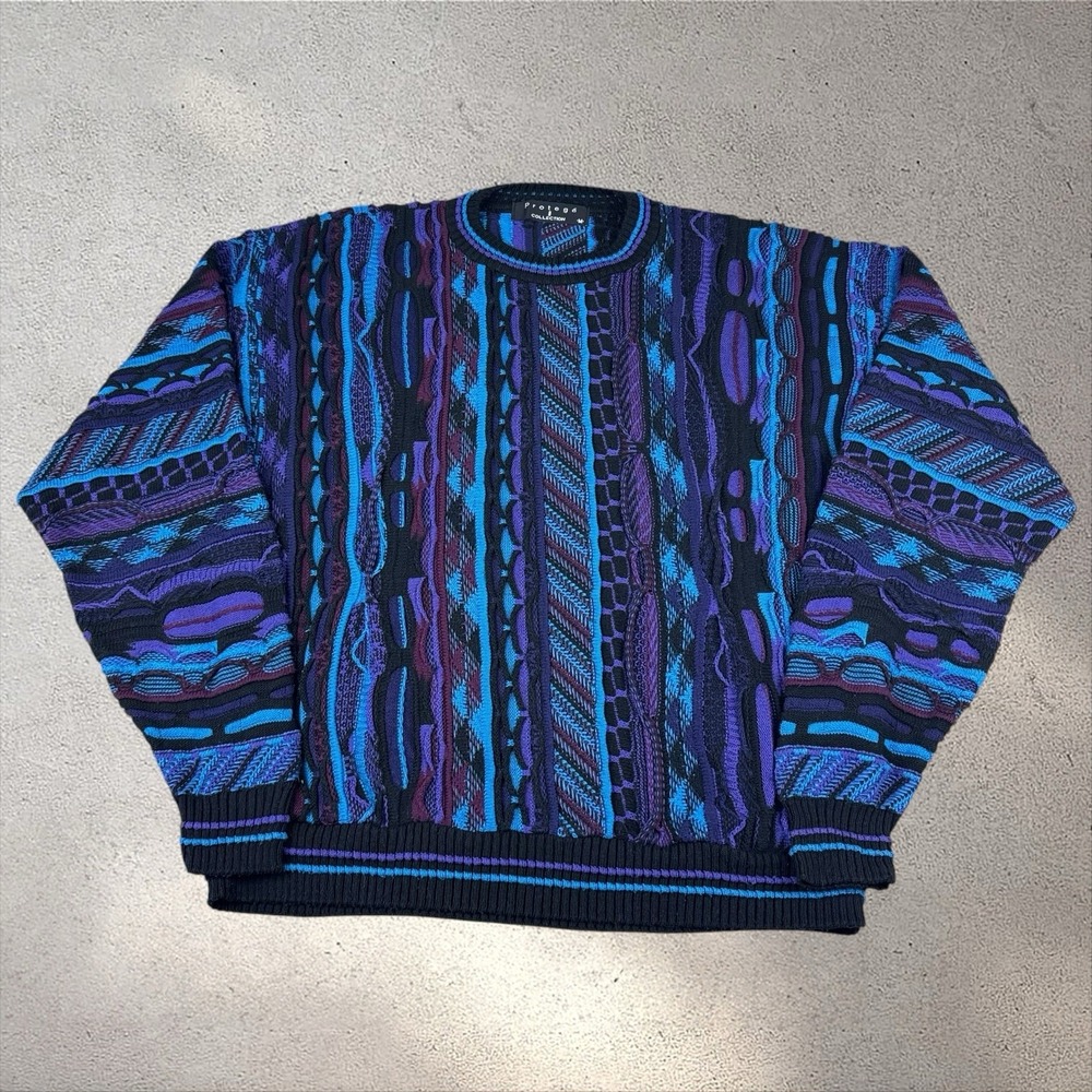 Vintage Protege 3D Knit Sweater Men's Medium Coogi Style Mercerized Cotton 90s